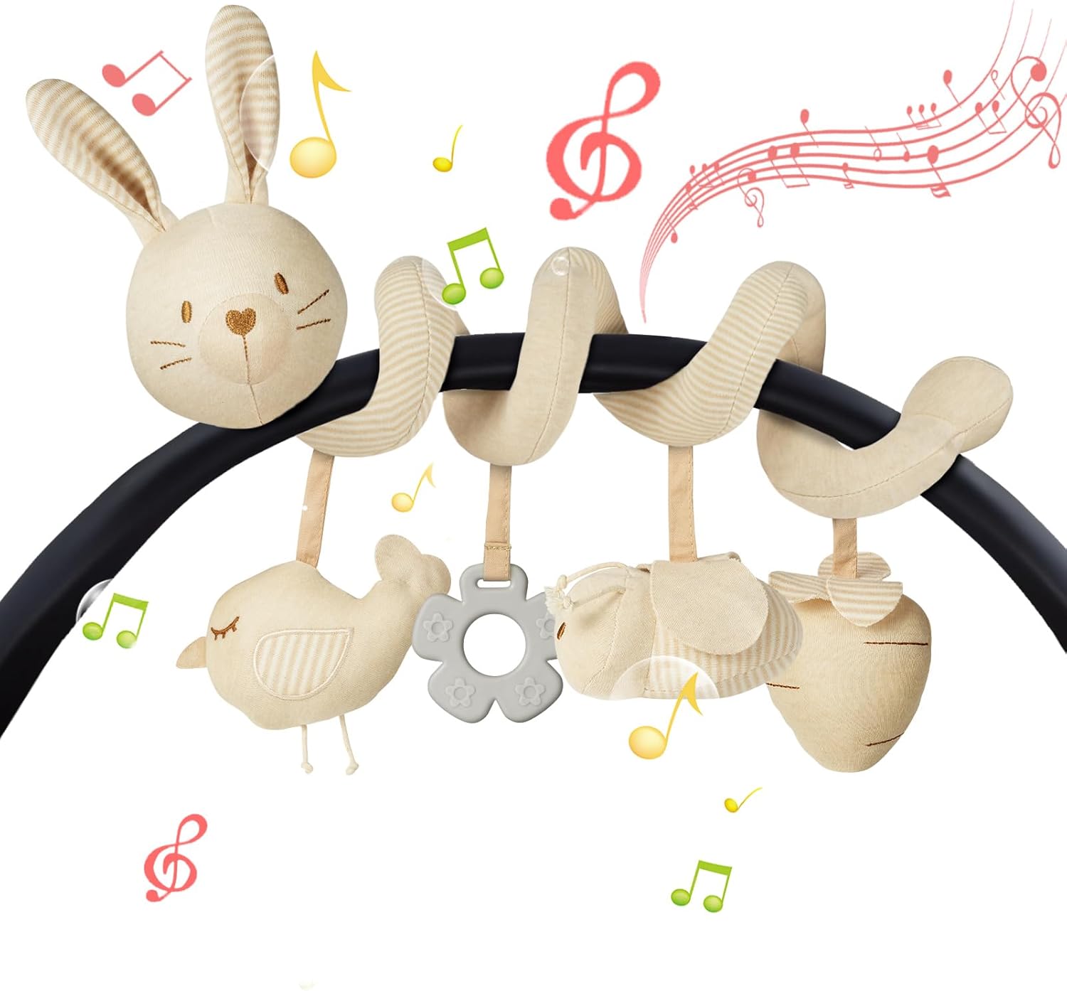Detalle de Vicloon Spiral Plush Stroller Toy for Neonates (Rabbit) – Safe, entertaining activity toy