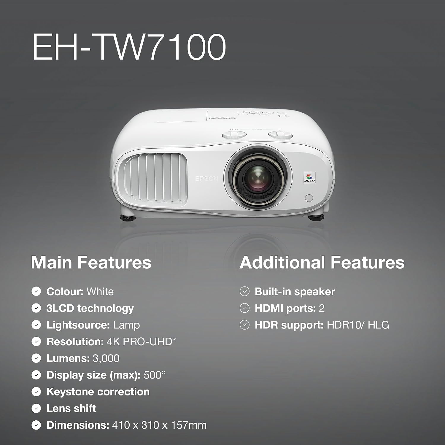 Thumbnail 6 de Epson EH-TW7100 4K PRO-UHD Home Cinema Projector