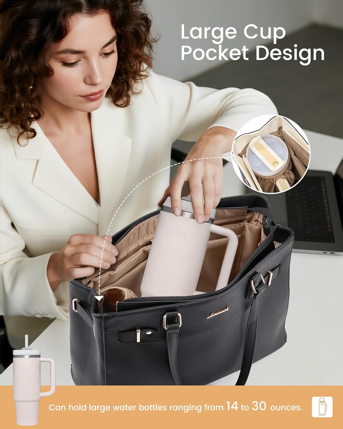 Thumbnail 2 de LOVEVOOK Damen Mittelgroße Shopper-Tasche für 15,6 Zoll mit Laptopfach (PU-Leder, wasserdicht & kratzfest)