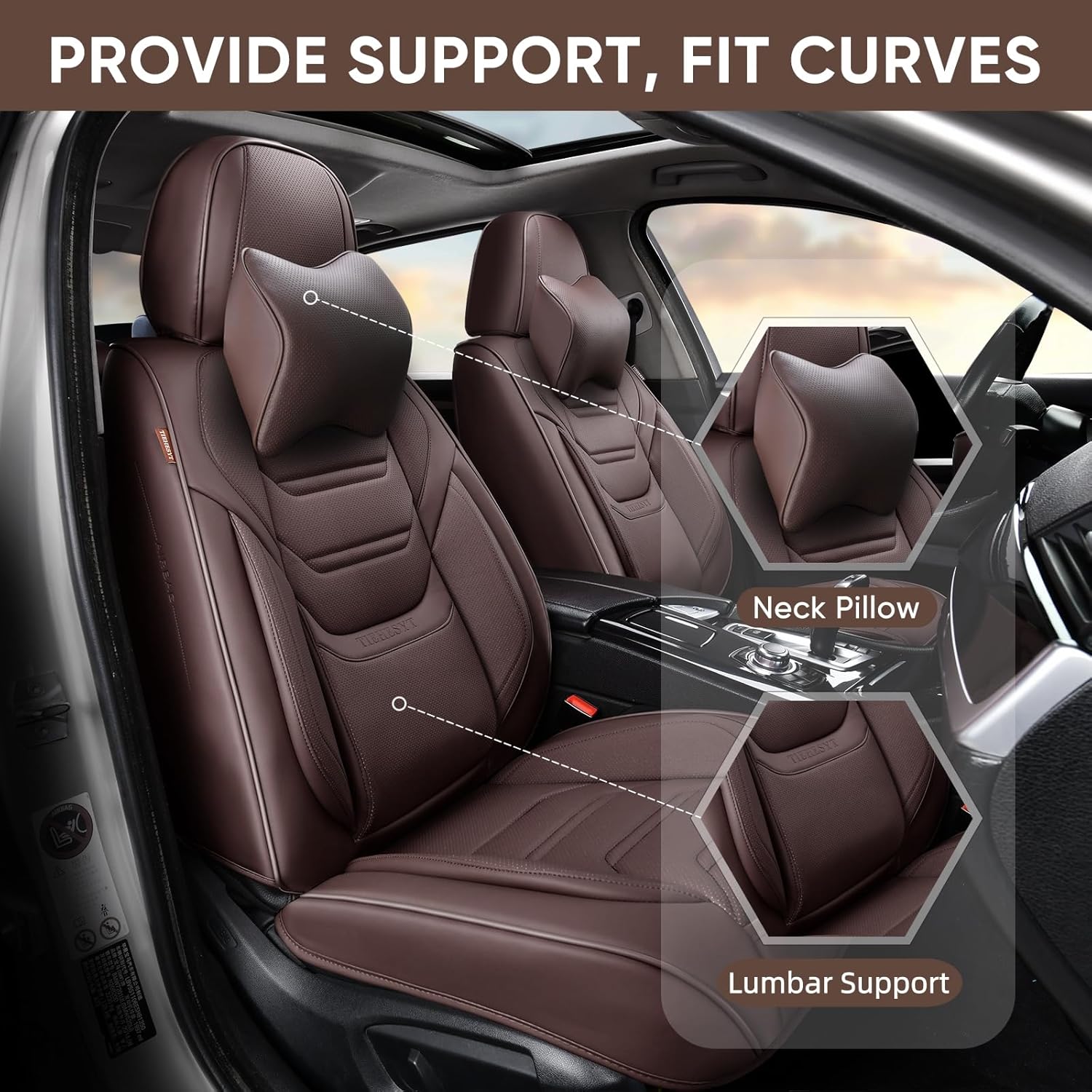 Thumbnail 1 de TIEHESYT Coffee Car Seat Covers Full Set: Breathable Nappa Leather, Front & Rear Coverage