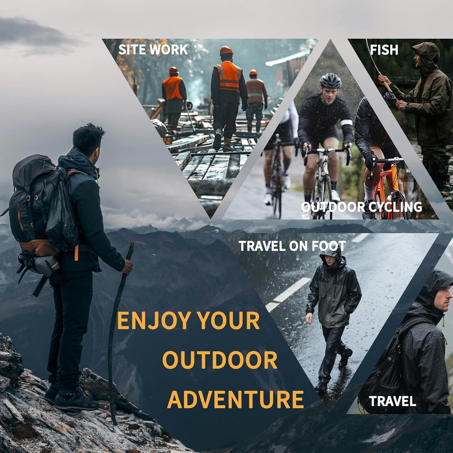 Thumbnail 5 de Crivce Men's Lightweight Waterproof Rain Suit: 2-Piece Jacket and Pants for Cycling, Hiking, Golf