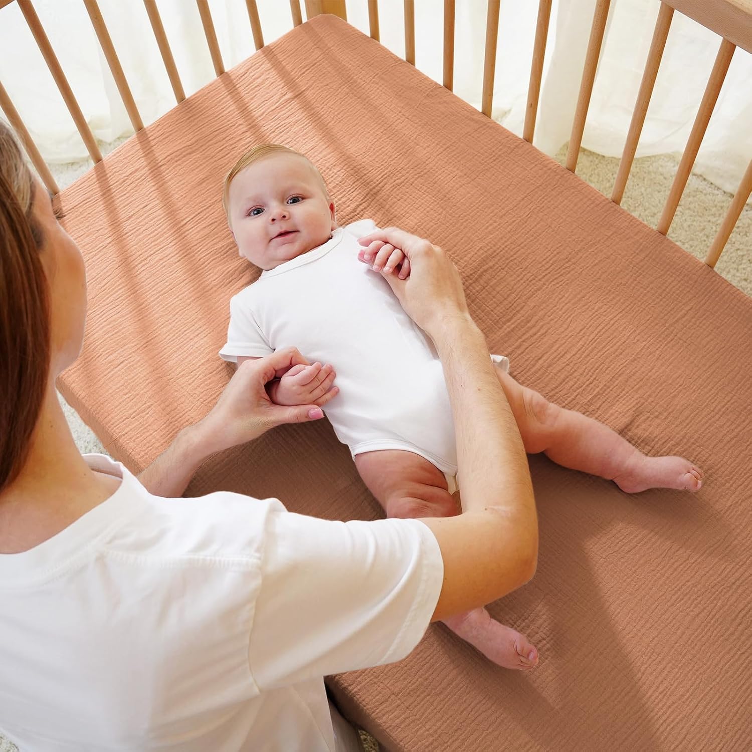 Detalle 2 de Kewlife gift chuangli_ca Muslin Crib Sheet, 100% Cotton, Terracotta
