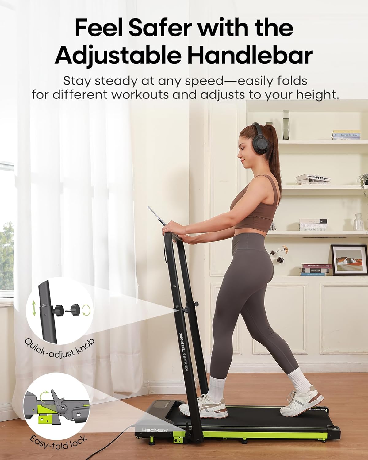 Detalle 2 de HADMAX H100 Walking Pad Treadmill with 10% Incline and Adjustable Handlebar