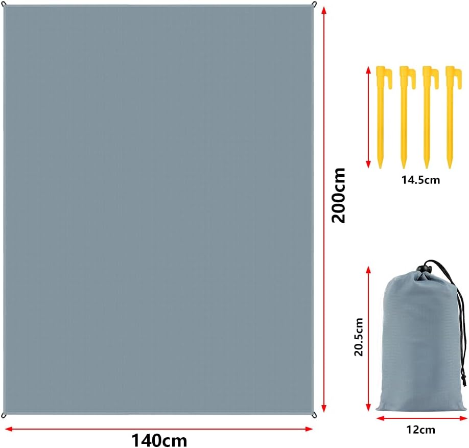 Thumbnail 2 de AYBUY Coperta da Spiaggia e Picnic Portatile 200 × 140 cm Grigio