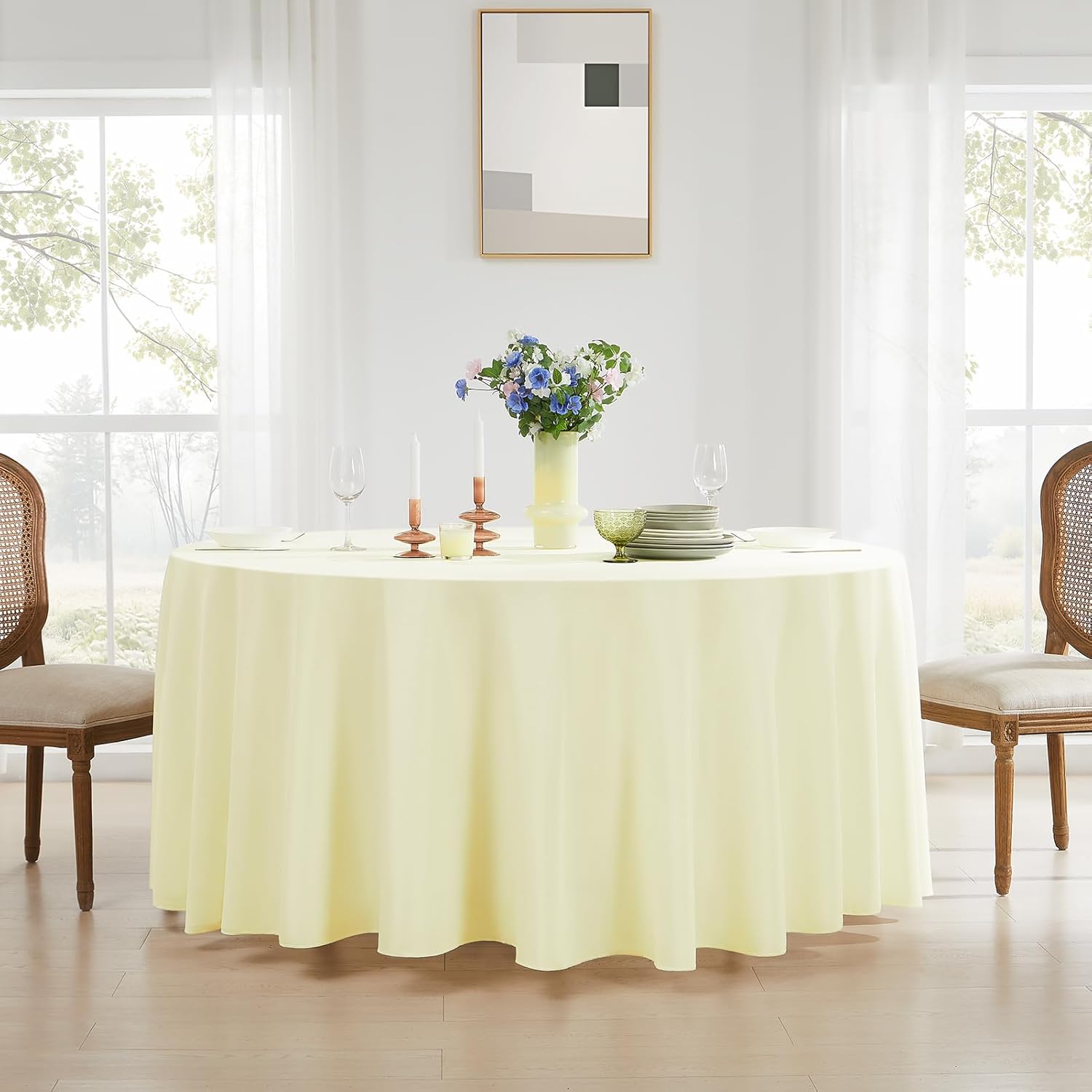 Thumbnail 6 de Aocoz Round Tablecloth 120 Inch (Ivory) 10-Pack — Washable Polyester Table Covers