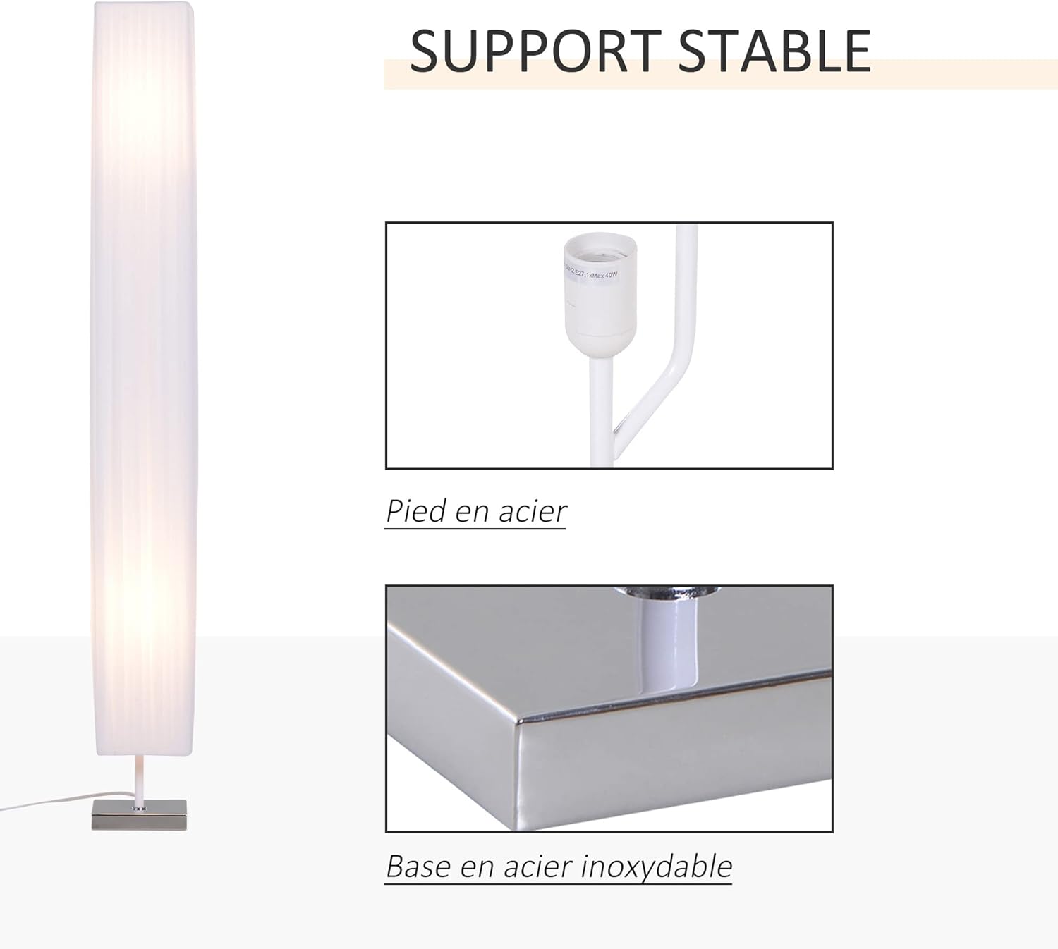 Thumbnail 3 de HOMCOM Lampadaire sur pied moderne 120 cm, abat-jour blanc et interrupteur au pied
