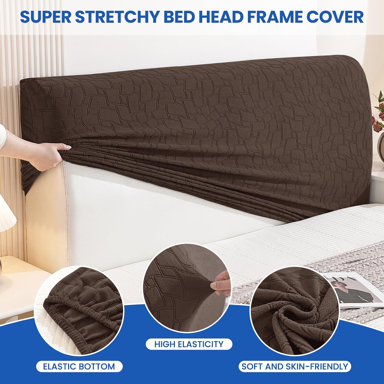 Thumbnail 4 de Ystyle Copri Testiera Letto Matrimoniale/Singolo Elasticizzata universale lavabile (180 cm) – Caffè Chiaro