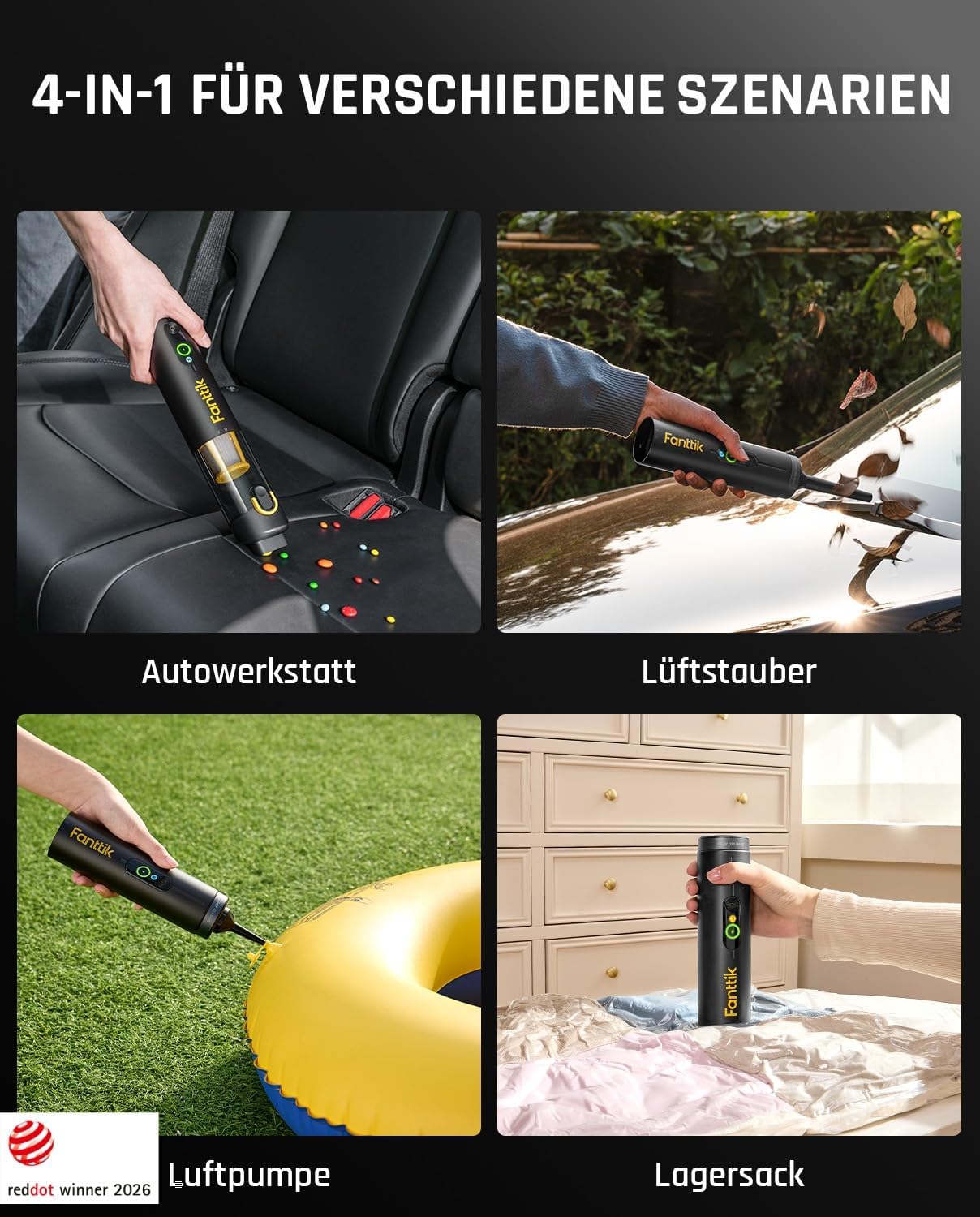 Detalle de Fanttik Slim V10 APEX: 4-in-1 Mini-Handstaubsauger für Auto, Büro und Tastaturen