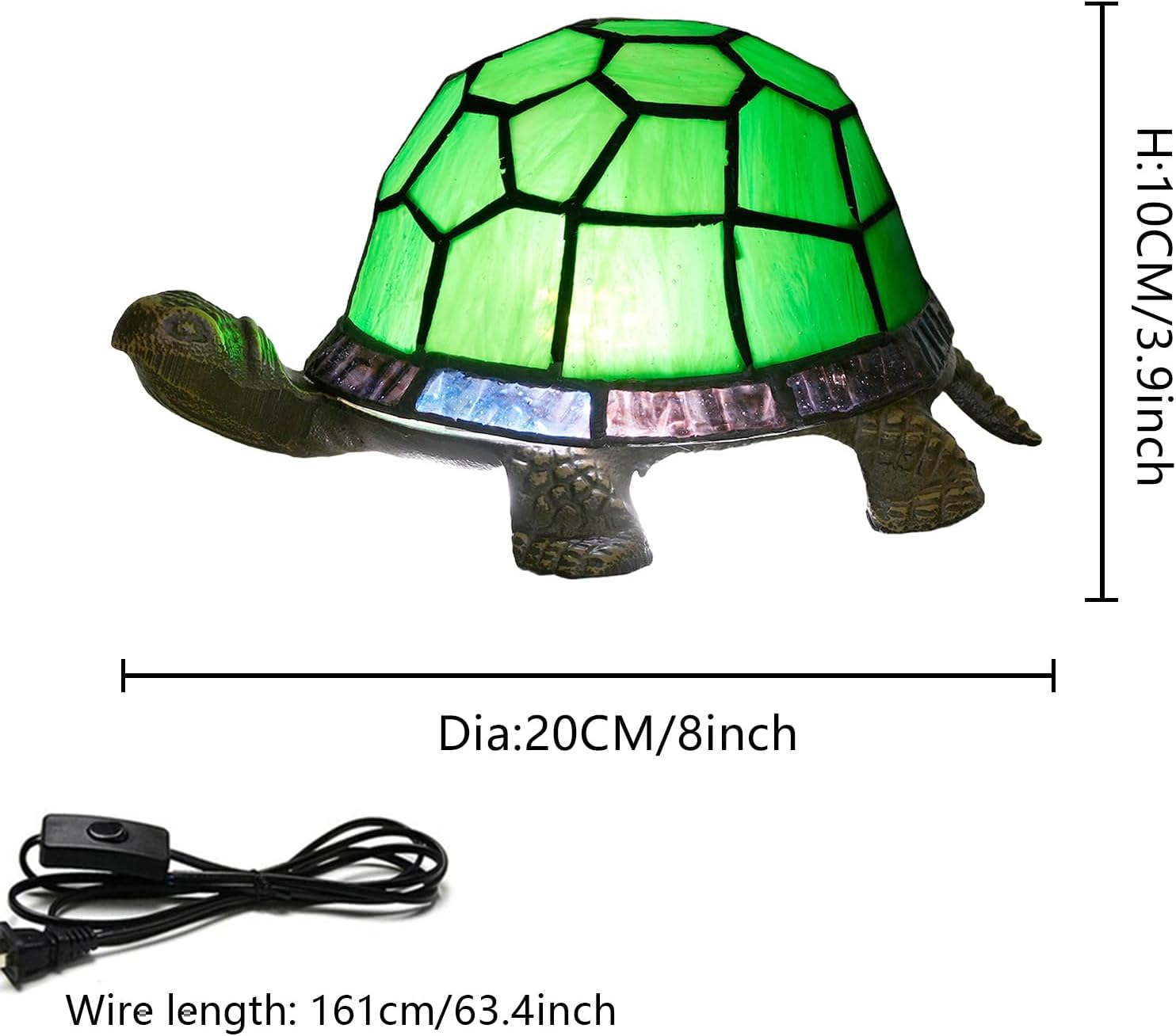 Thumbnail 5 de NUODITOS Tiffany Style Turtle Table Lamp Green Stained Glass – Playful Night Light for Kids