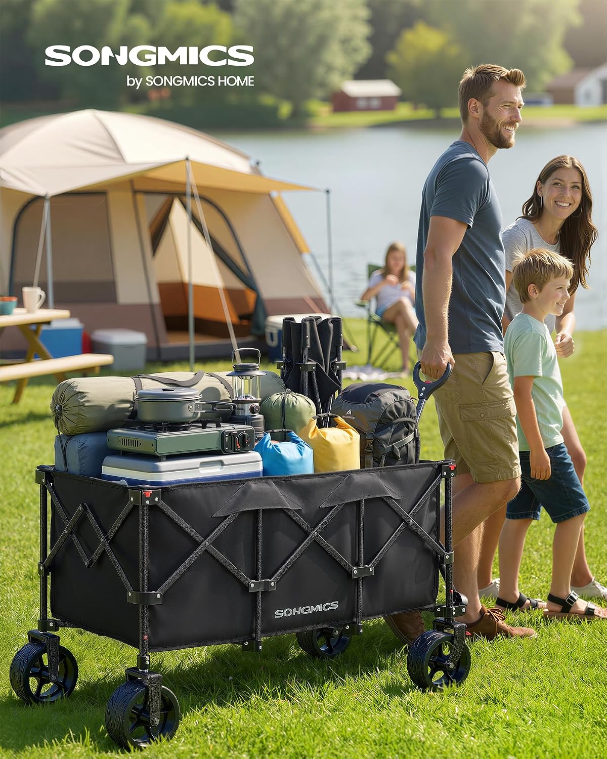 Thumbnail 1 de SONGMICS Chariot Pliable GFW200B101 — Chariot de Jardin 200 L, 150 kg, 4 Roues Amovibles
