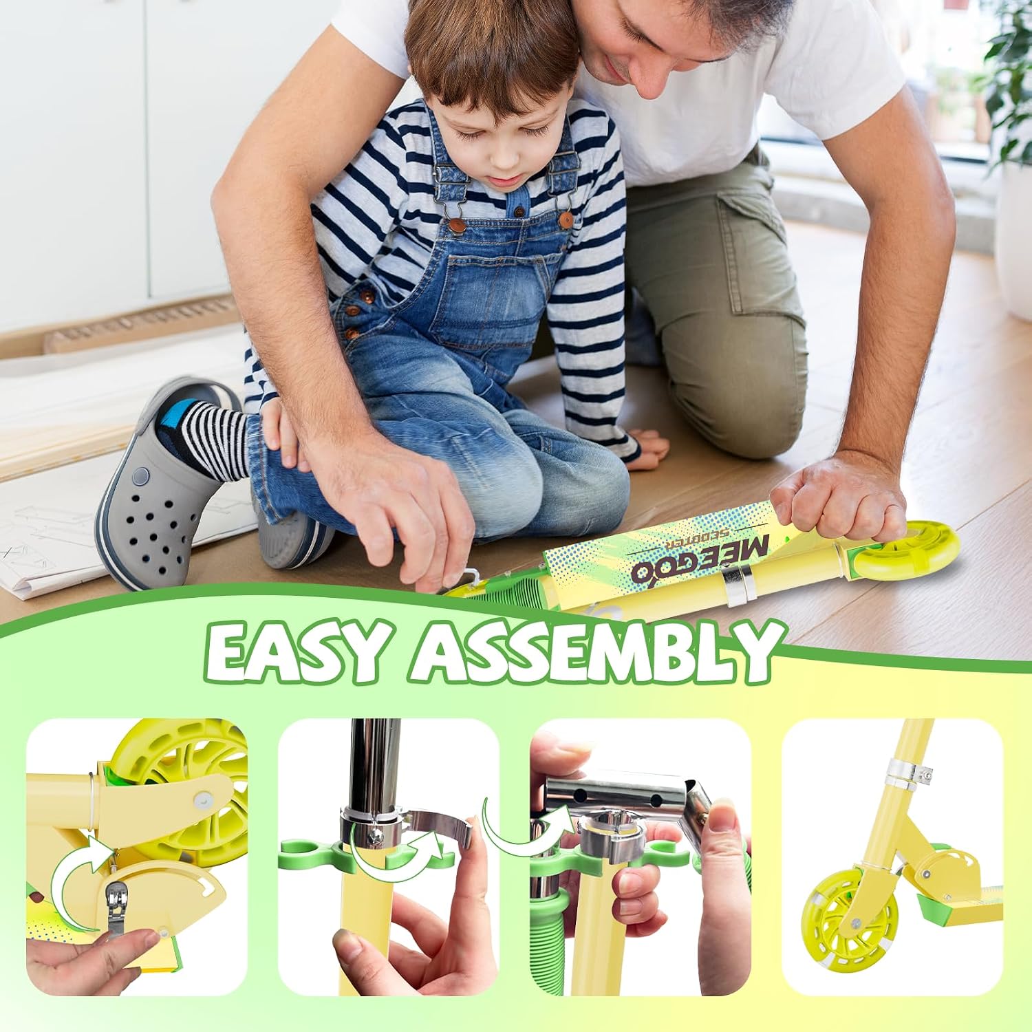 Thumbnail 5 de MEE GOO Scooter for Kids (Ages 3+) – 2 Wheels, Easy Folding, 3-Level Adjustable Handlebar & Rear Brake
