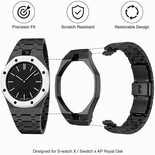 Thumbnail 4 de Kit de modification pour montre en acier inoxydable avec bracelet et boîtier compatibles S-Watch X AP Royal Pop – version 3H Black Metal