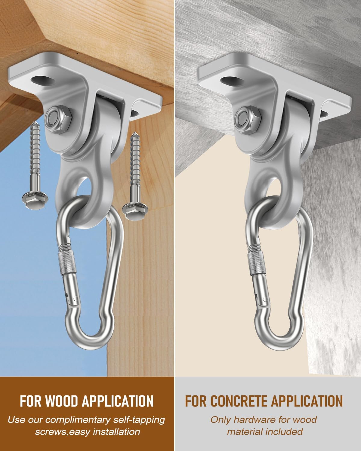 Thumbnail 4 de Heavy Duty Porch Swing Hangers Kit: Aluminum Alloy Swivel Hangers with 5000-lb Capacity (8 Pack)