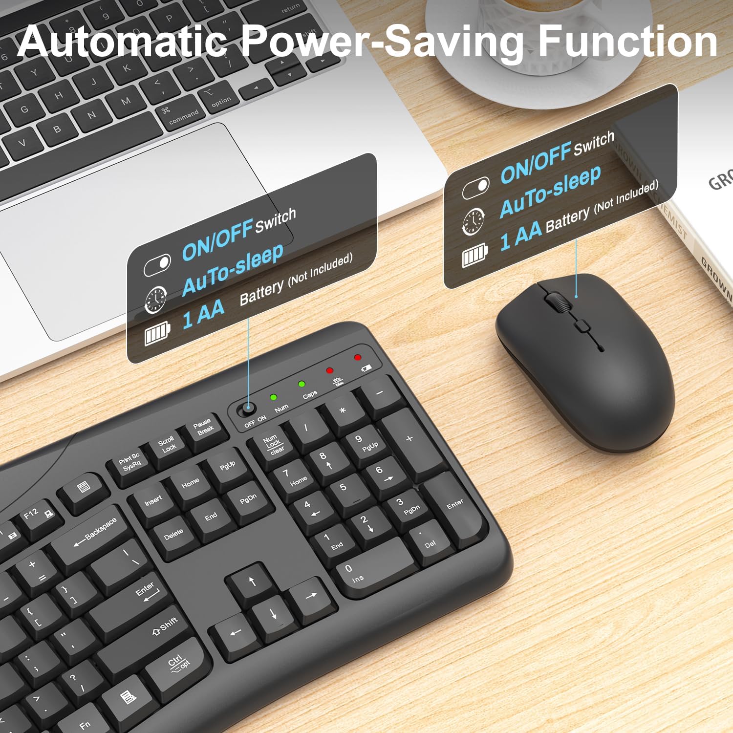 Detalle de Wireless Keyboard and Mouse Combo with Ergonomic Curved Design and Silent 2.4G Operation