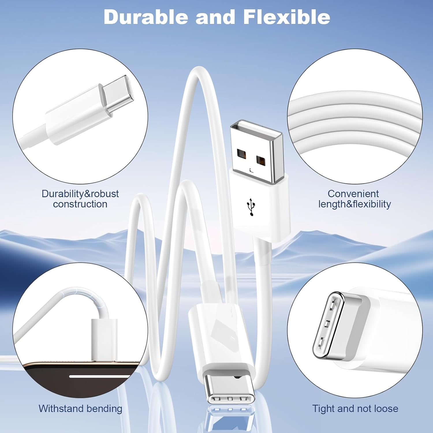 Detalle de Car Carplay Cable for iPhone 17 Pro Max / 16 / 15 Pro Max – 2 Pack USB A to USB C (3FT)
