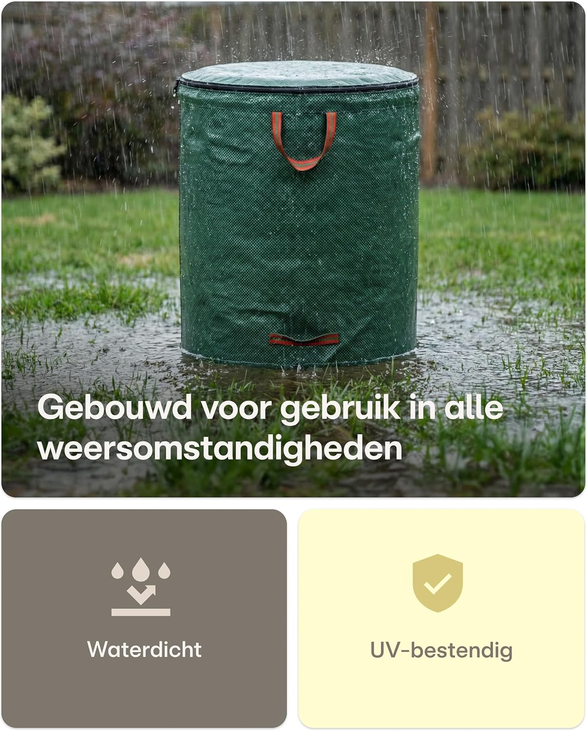 Detalle 1 de Praknu tuinafvalzakken 300 liter, 3 stuks met deksel, rits en 4 handgrepen