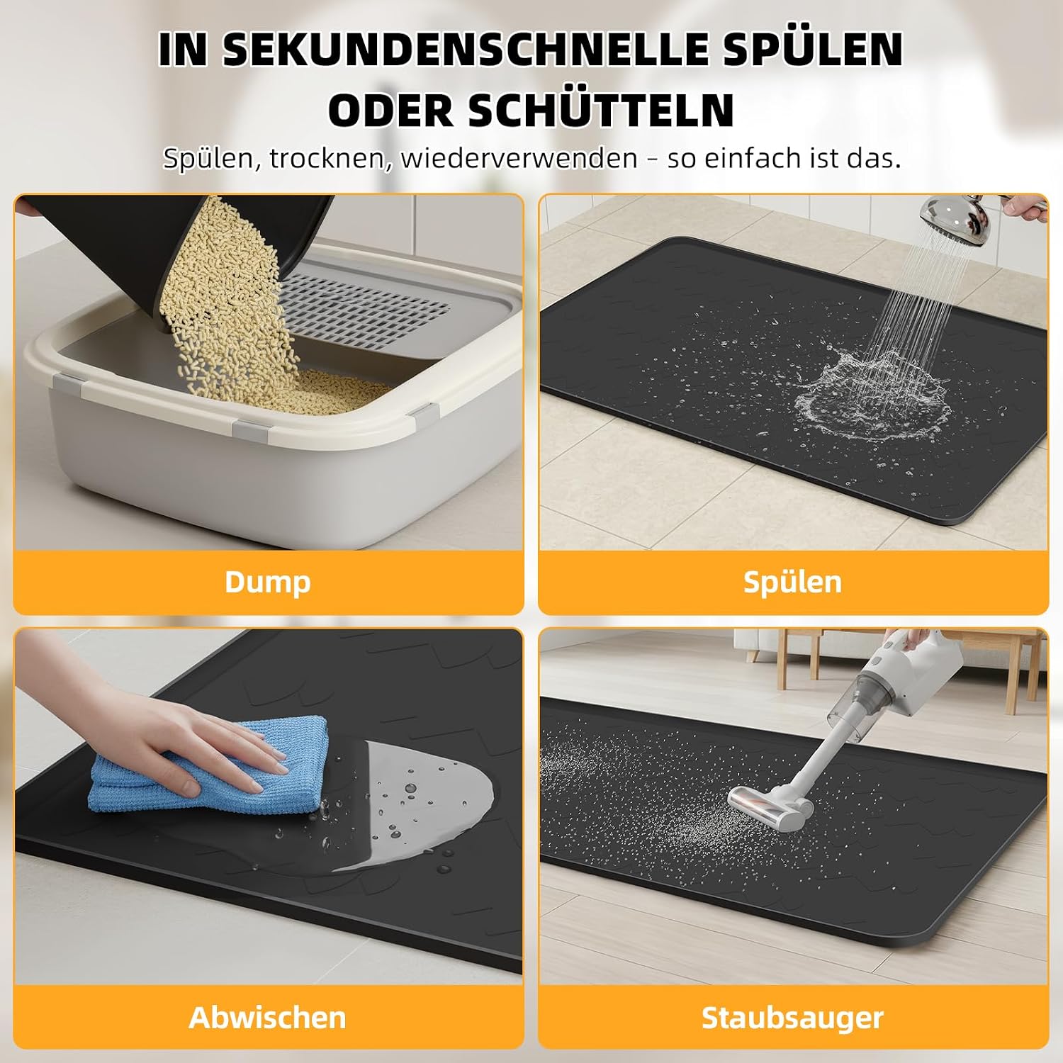 Detalle 2 de Mittimiya Katzenklo Matte 100 x 70 cm – Groß XXL, lebensmittelechtes Silikon, wasserdicht & rutschfest