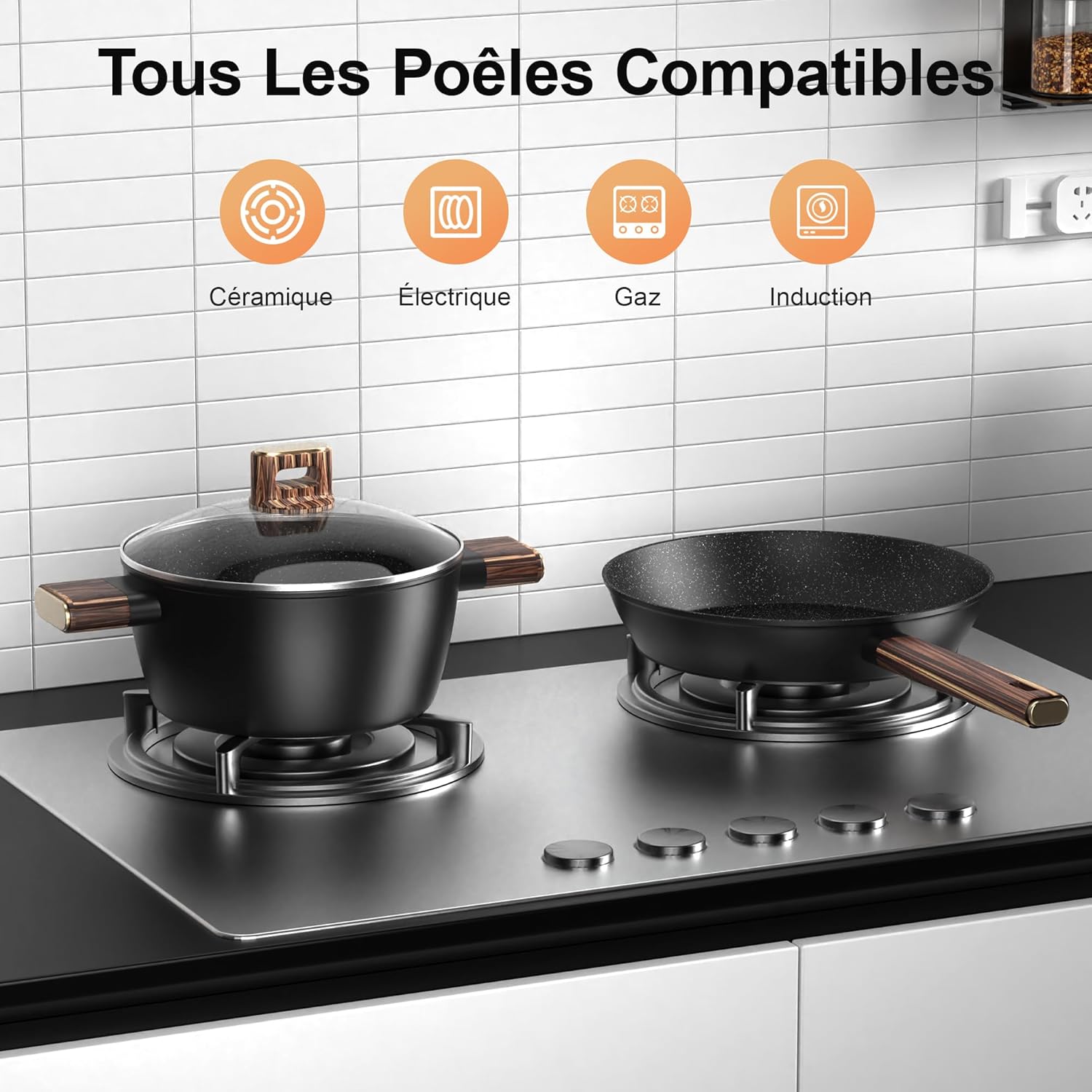 Detalle de Batterie de Cuisine 11 pièces induction antiadhésive ⚙