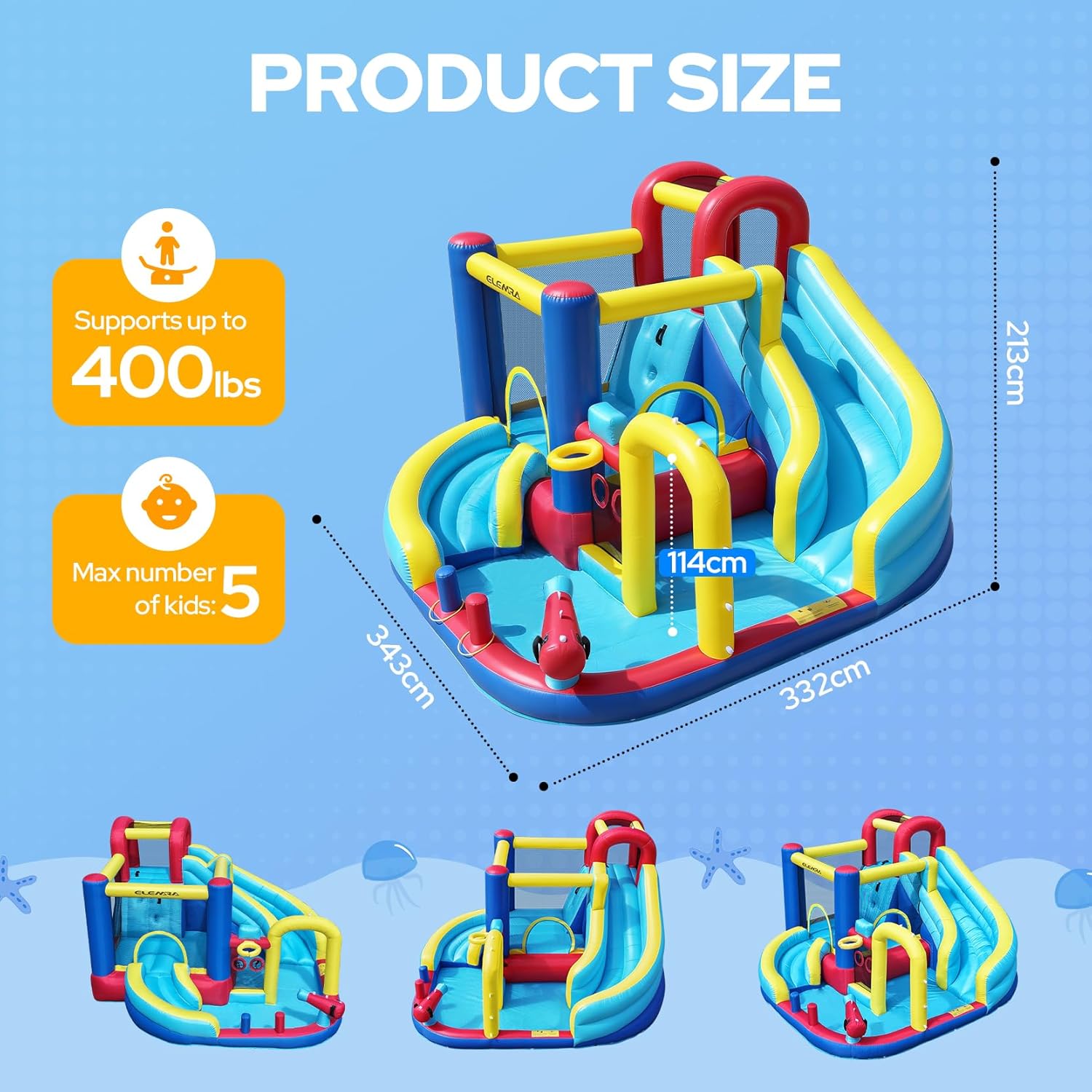 Detalle de ELEMARA 10-in-1 Inflatable Water Slide Bounce House with Blower