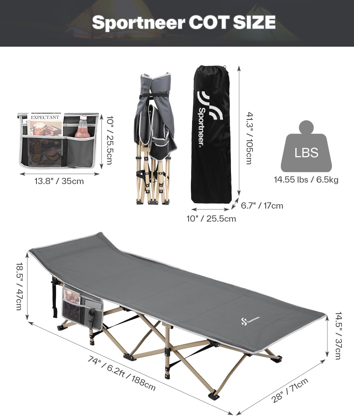 Thumbnail 2 de Sportneer Feldbett mit Matratze – Klappbett (71/81 cm Breite) bis 204 kg, mit Aufbewahrungstasche