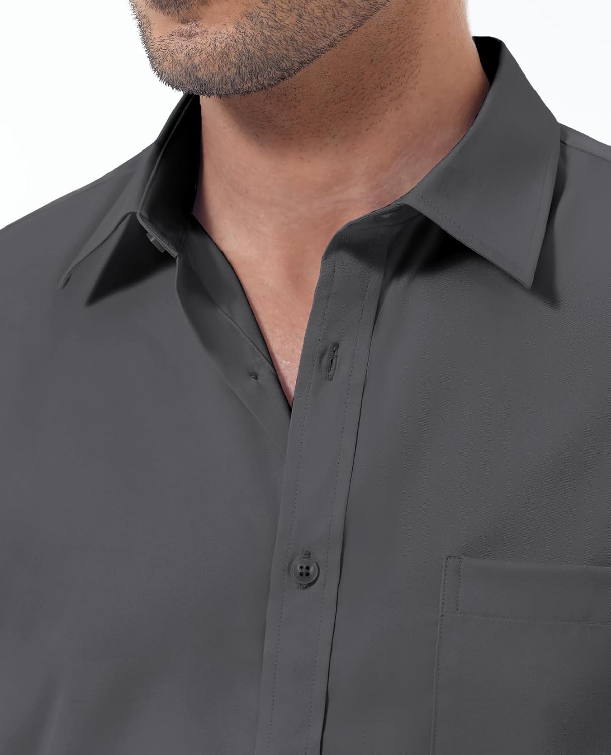 Detalle 2 de siliteelon Herren Hemden Bügelfrei Regular Fit Langarm – Unifarben Stretch, Business & Freizeit
