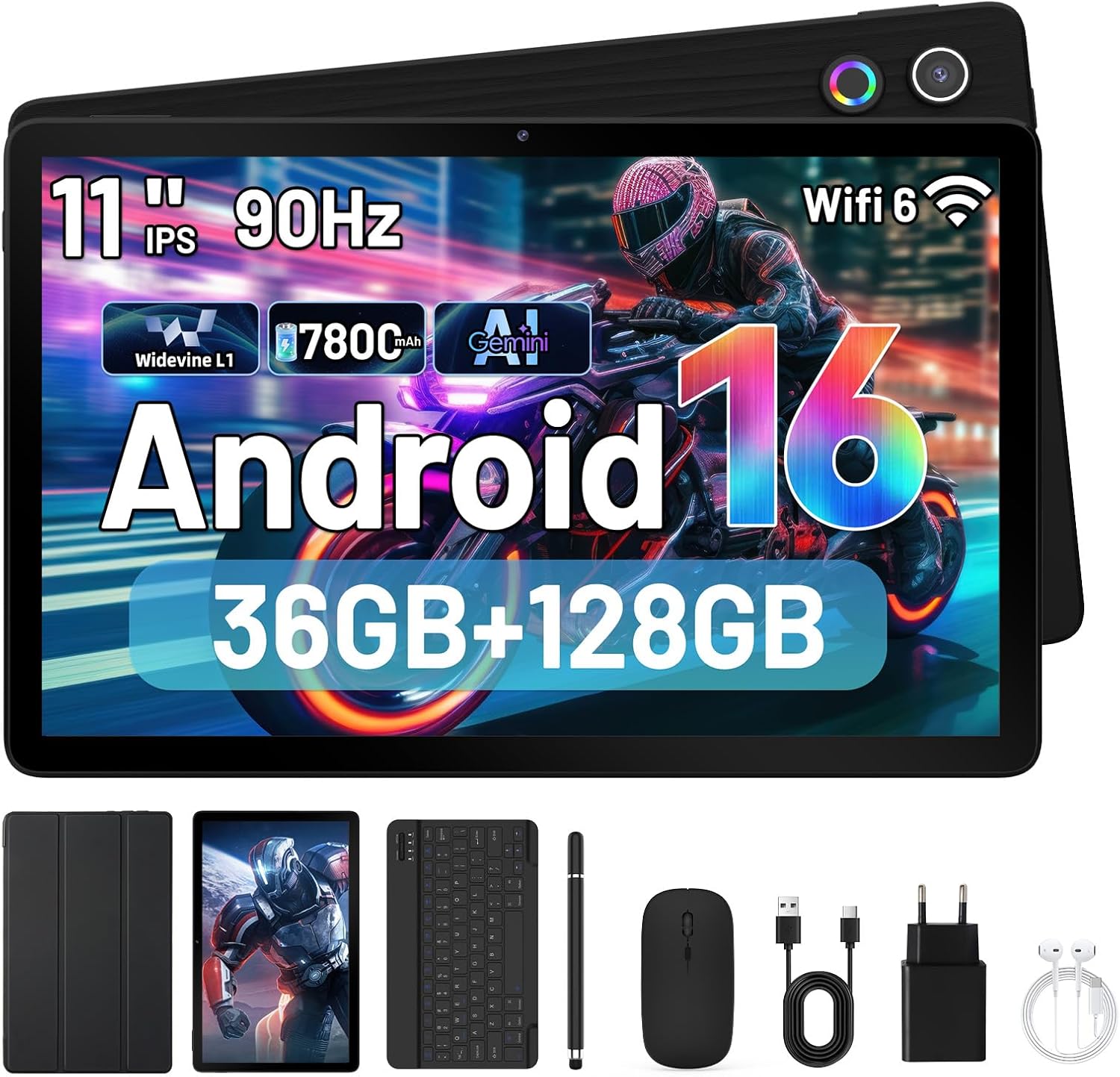 Detalle de Gleeso Tablet 11 Inch with Keyboard – Android 16, Gemini AI, 36GB RAM, 2TB Expandable