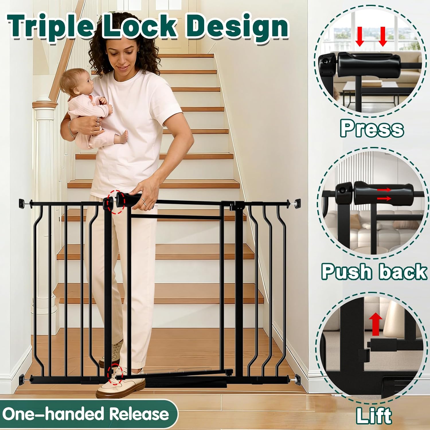 Detalle de Fairy Baby W448 Extra-Wide Clear Baby Gate with Triple Lock and Auto-Close