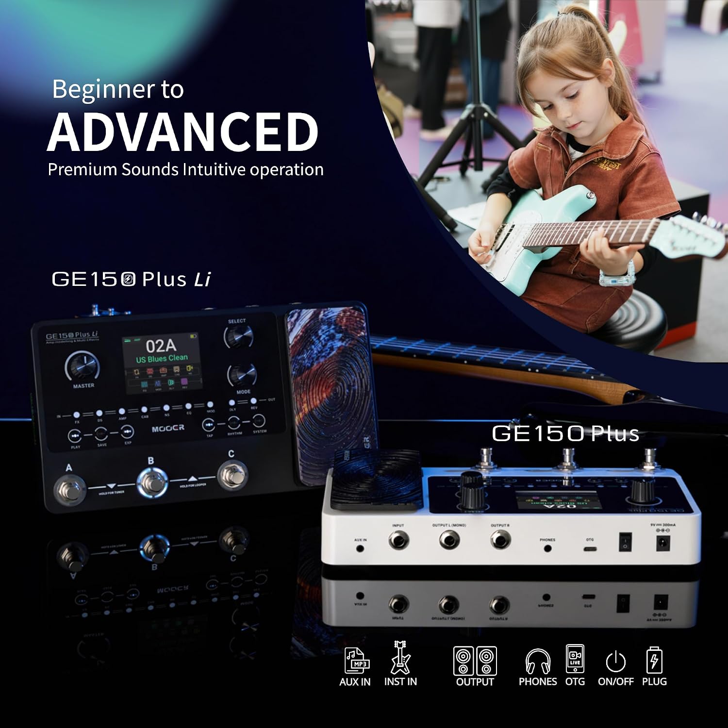 Detalle 2 de MOOER GE150 Plus Guitar Multi-Effects Processor with NAM, MNRS and IR Loading