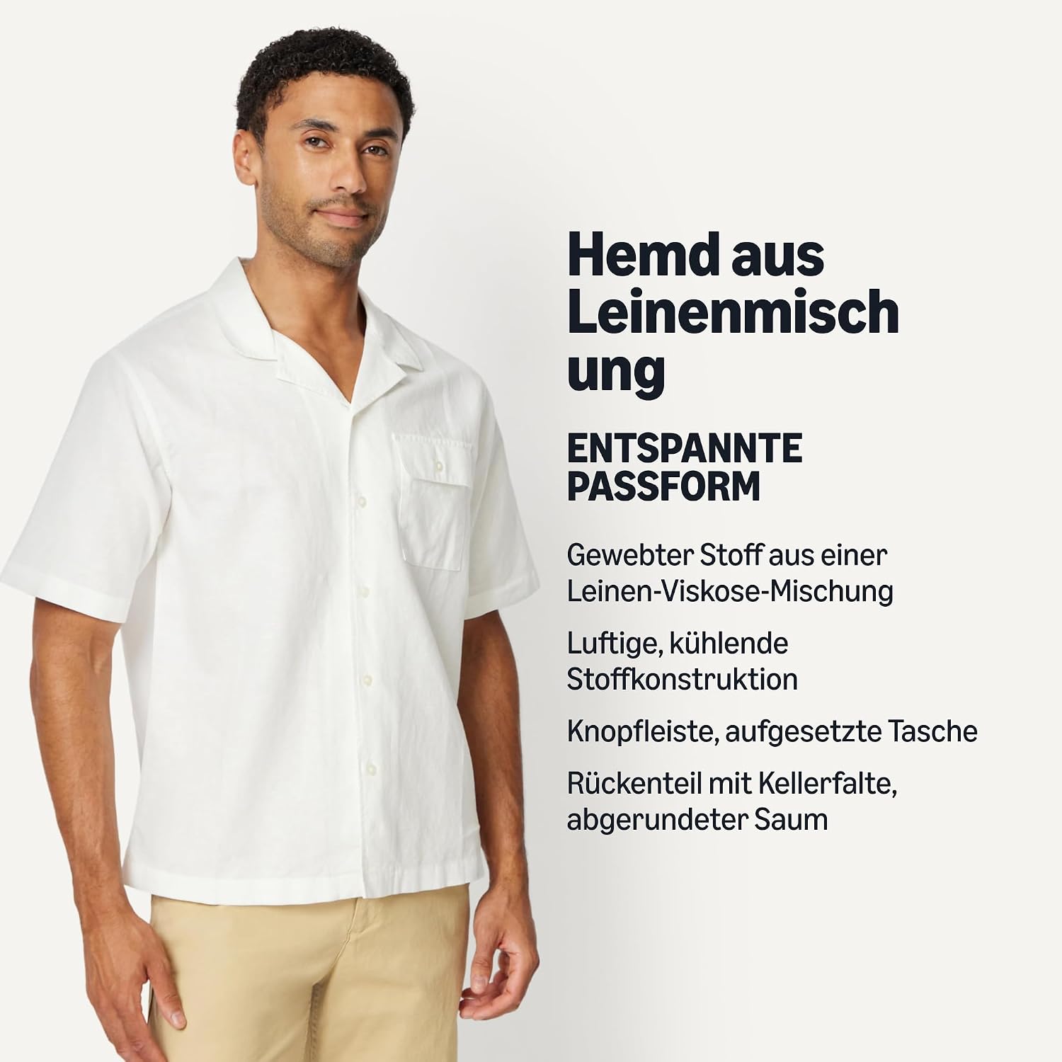 Detalle de Amazon Essentials Herren kurzärmliges Hemd aus Leinen-Mischgewebe mit lockerer Passform
