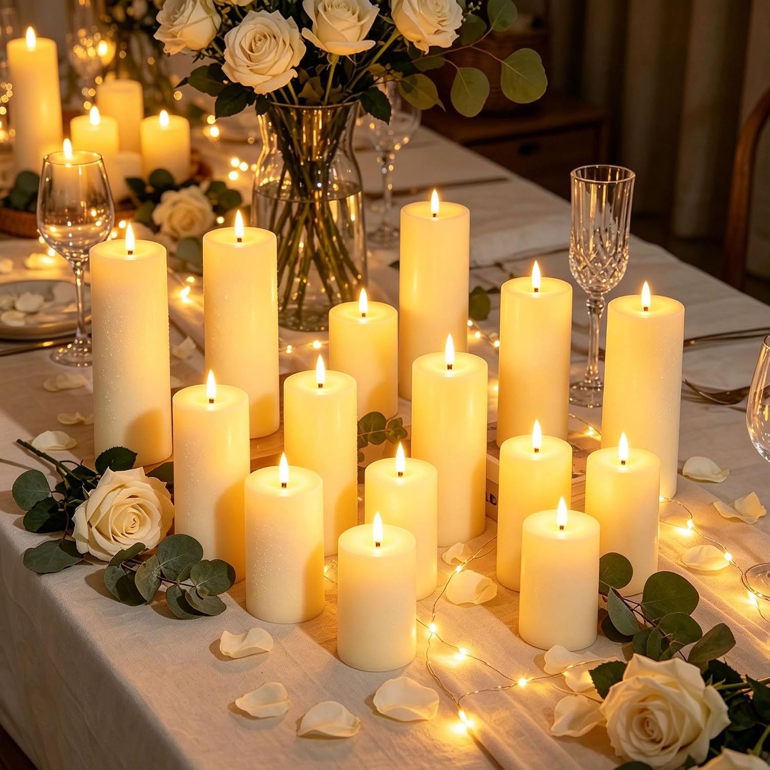 Detalle 2 de 12 Candele LED Avorio Impermeabili con Telecomandi – Set 4 altezze assortite per interno ed esterno