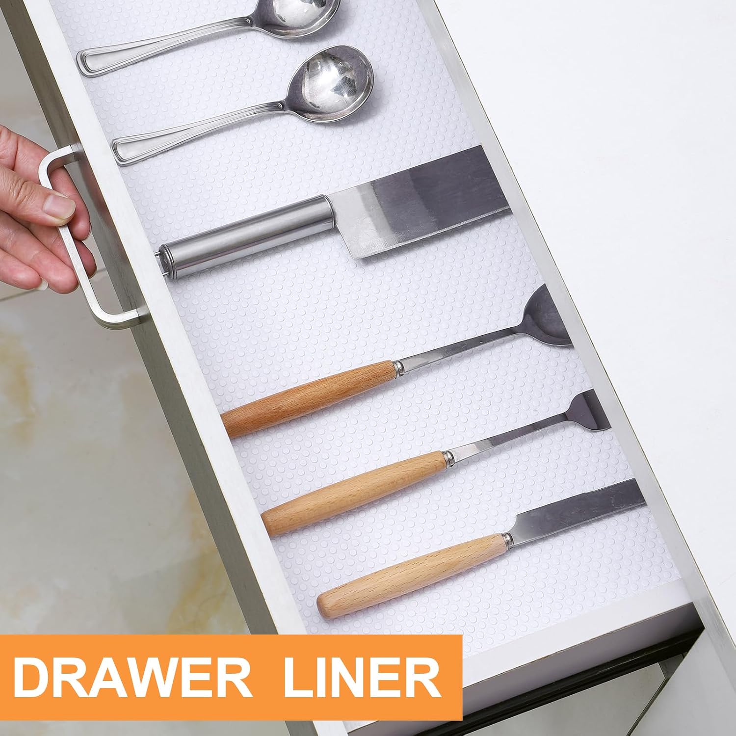 Detalle de FLPMIX Shelf Liner for Kitchen Cabinets (10 in Wide) EVA Waterproof Drawer Mat, 10" x 396" White