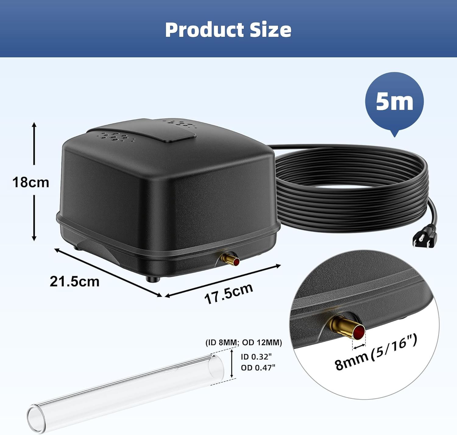 Detalle 2 de Biling Pond Aerator for Fish Ponds (2400L/H, 43dB) with UK Plug