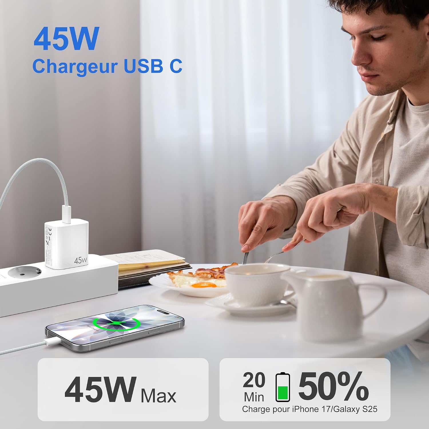 Detalle 2 de YISH chargeur USB C 45 W GaN
