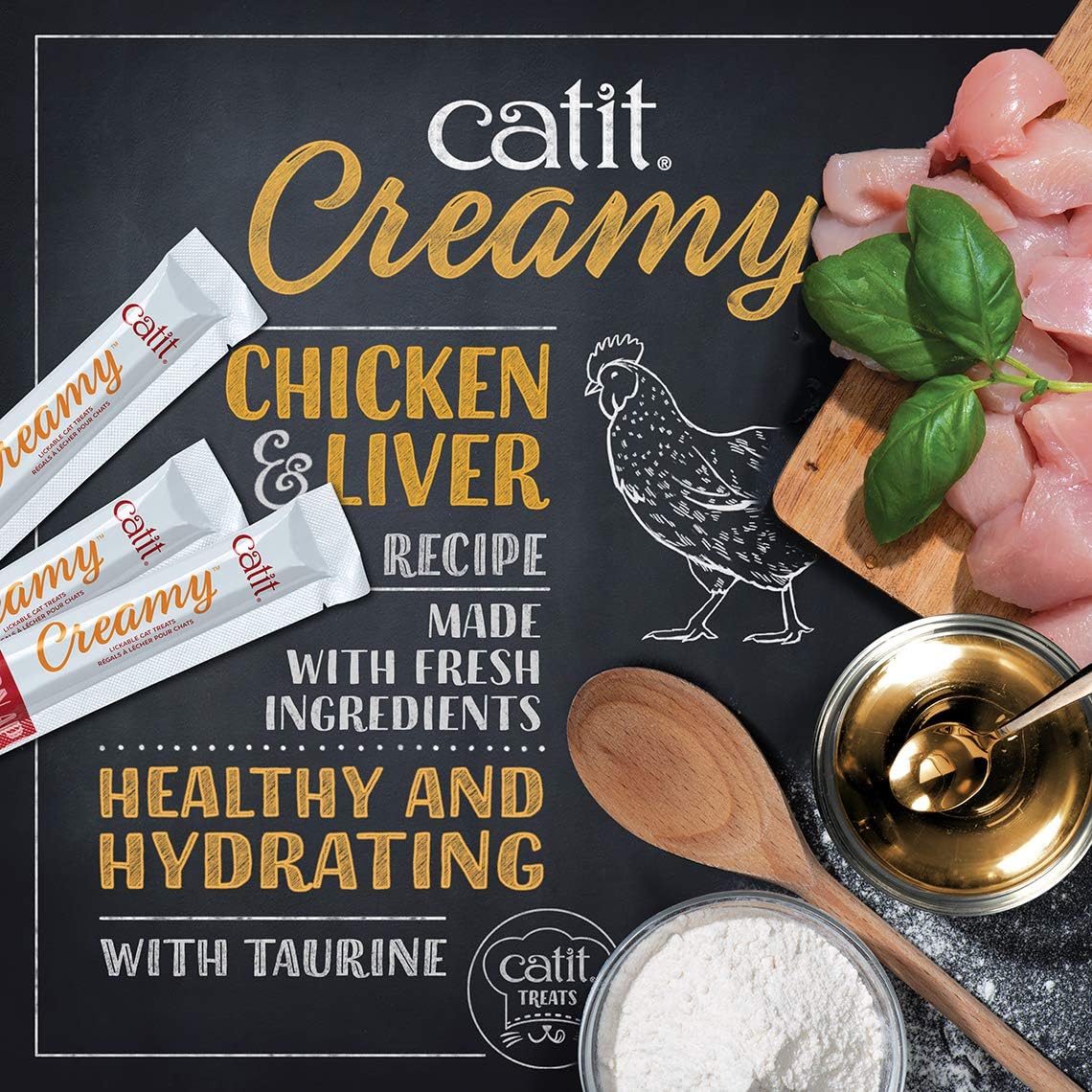 Detalle de Catit Creamy Pâte à lécher Hydratante pour Chat – Poulet et Agneau, 50 x 10 g