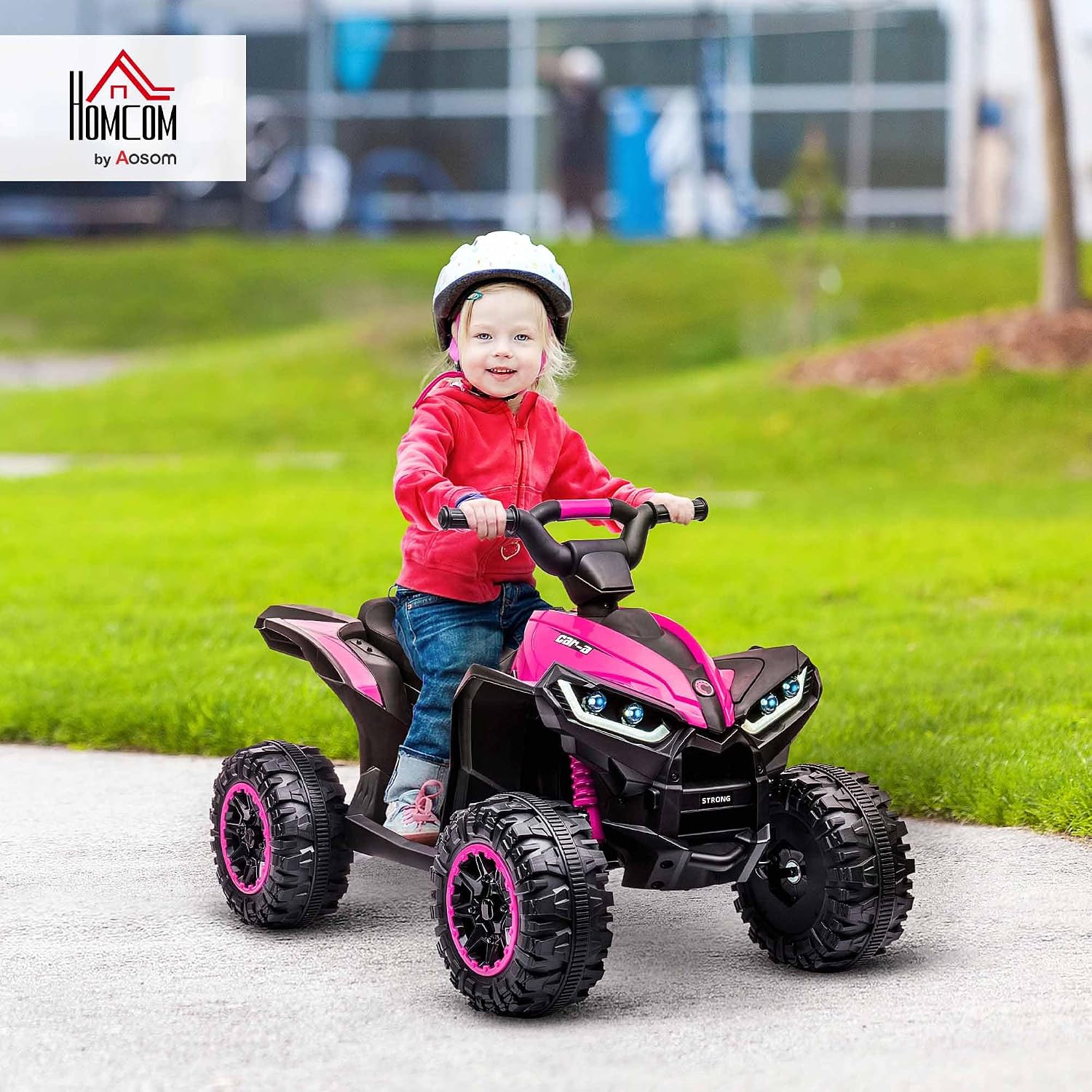 Detalle de HOMCOM Quad Électrique Enfant 12 V – Voiture 2 Moteurs, 3–6 km/h, LED, USB/TF, Rose