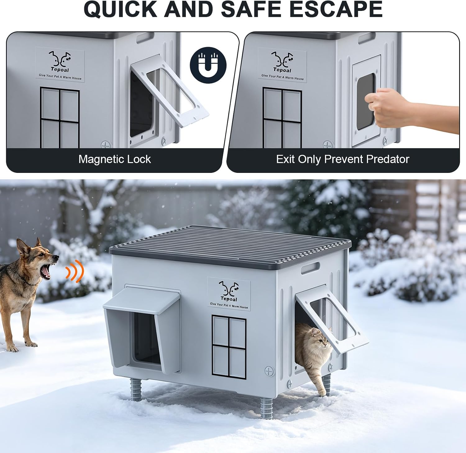 Detalle 2 de Lxheir PL3560C Heated Outdoor Cat House with Heating Pad and Dual Exits
