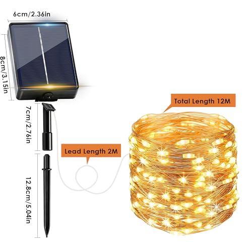 Thumbnail 5 de GCCATE Solar String Lights Outdoor Garden - 2 Pack, 12M Each, 120 LED Copper Wire Weatherproof Fairy Lights