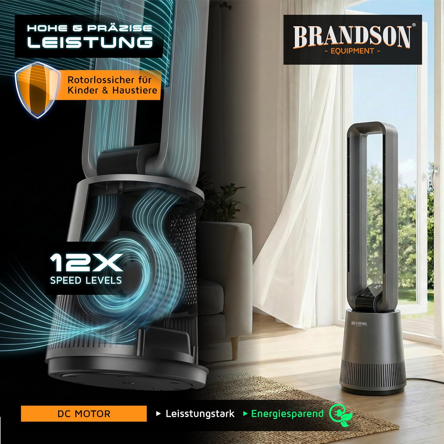 Thumbnail 3 de Brandson Turmventilator DC ECO Line – leiser DC-Motor, 12 Stufen, Sleep-Modus, Fernbedienung