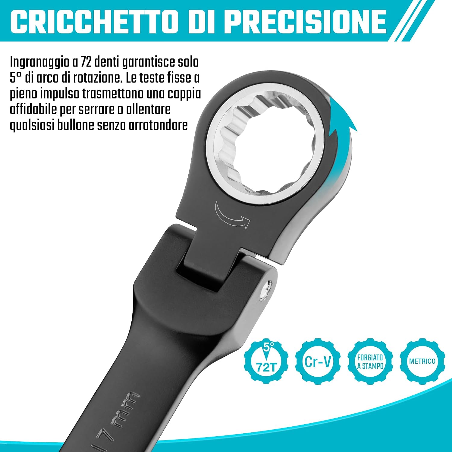Thumbnail 4 de DURATECH set di chiavi combinate a cricchetto con testa flessibile, 72 denti (9 pezzi) con custodia
