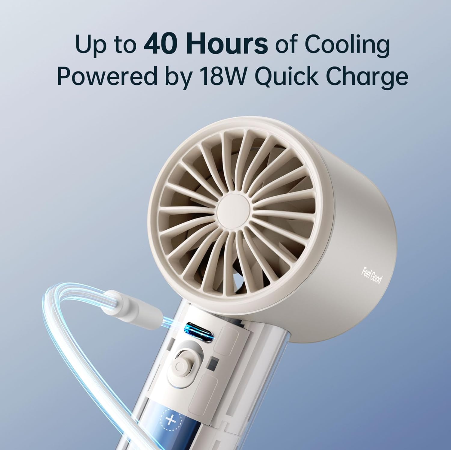 Detalle de JISULIFE Ventilatore Portatile a Mano FA53 — Mini Turbo con Display, 5000 mAh, velocità 1–100 e corpo in metallo