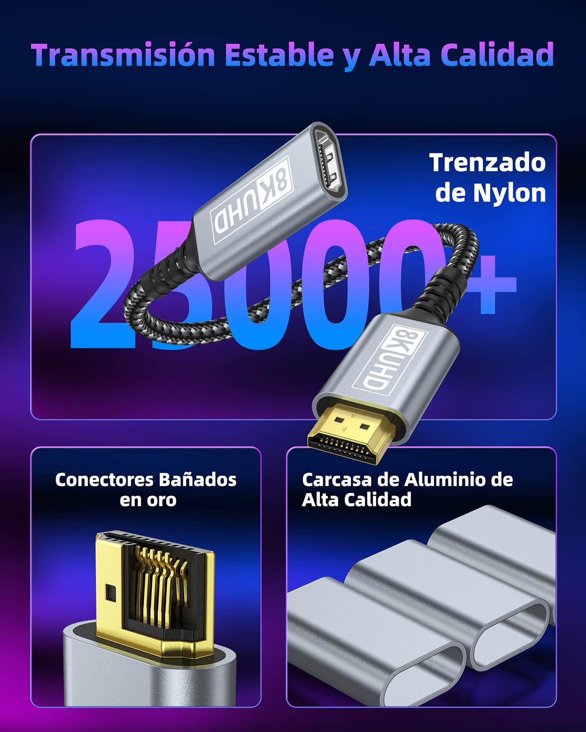 Thumbnail 6 de ZEENVIC Cable Alargador HDMI 1M 48Gbps