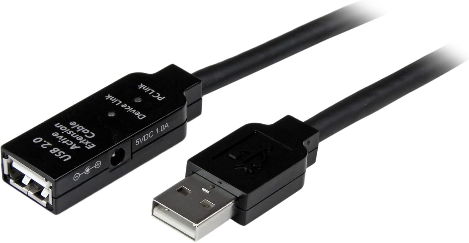 Detalle de StarTech.com 25 m aktives USB 2.0 Verlängerungskabel – Repeater/Signalverstärker, USB-A zu USB-B, aktiv, schwarz