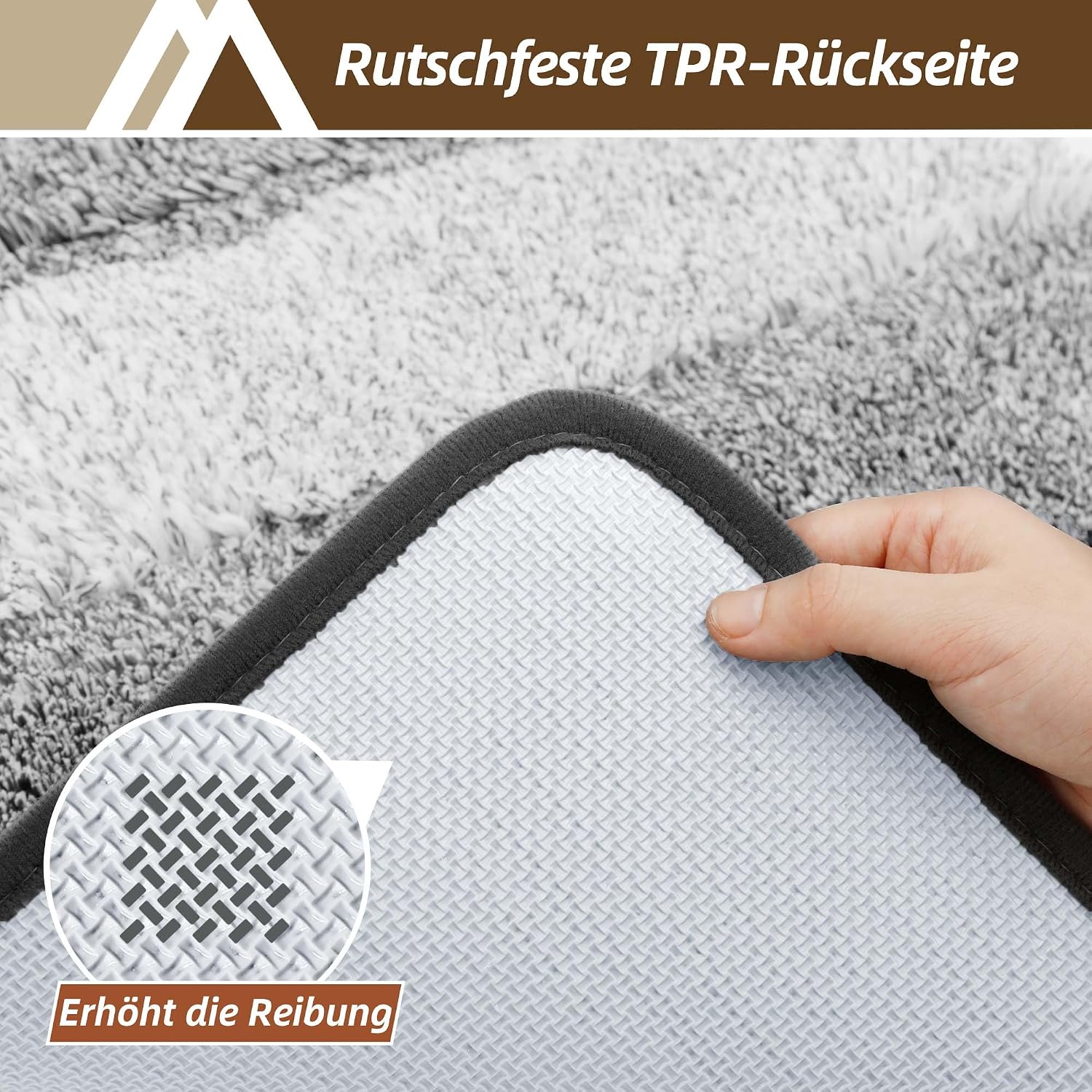 Detalle de COSY HOMEER Badezimmerteppich 40 x 60 cm – Flauschige, rutschfeste Badematte in Grau