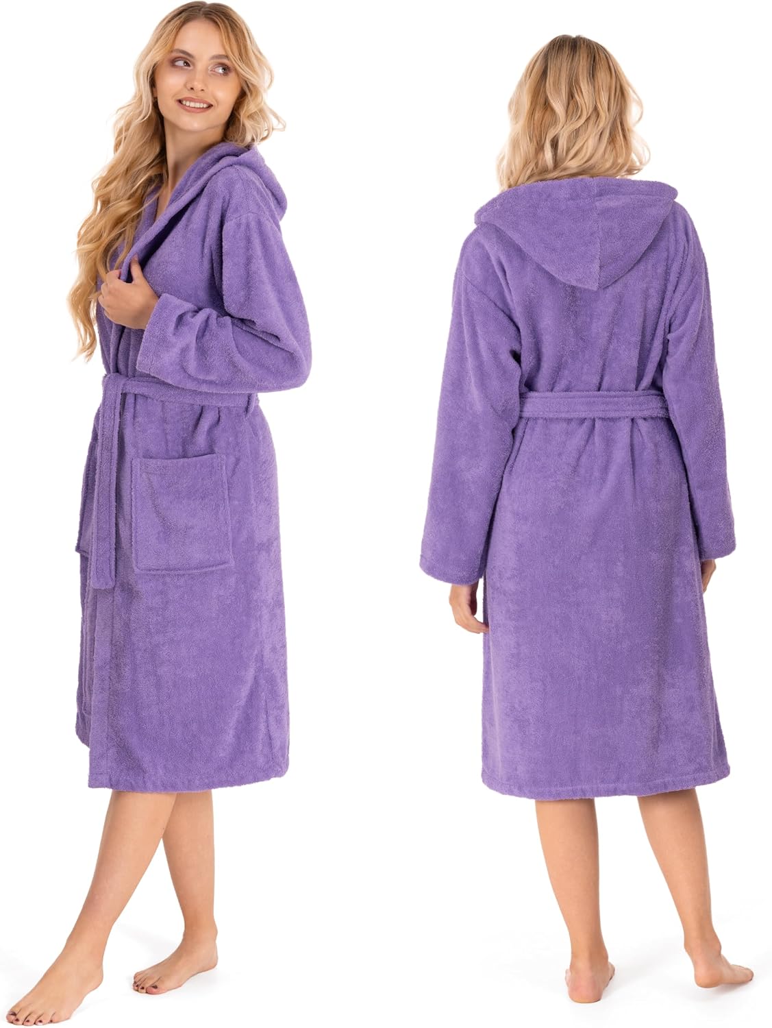 Detalle 2 de Twinzen Bademantel Damen mit Kapuze aus 100% Baumwolle (OEKO-TEX®), XS–XL