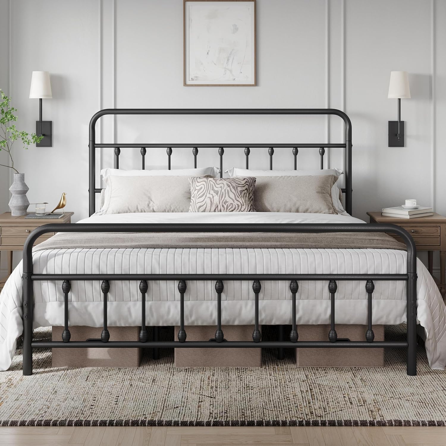Detalle de Yaheetech King Metal Platform Bed Frame with Victorian Headboard and Under-Bed Storage
