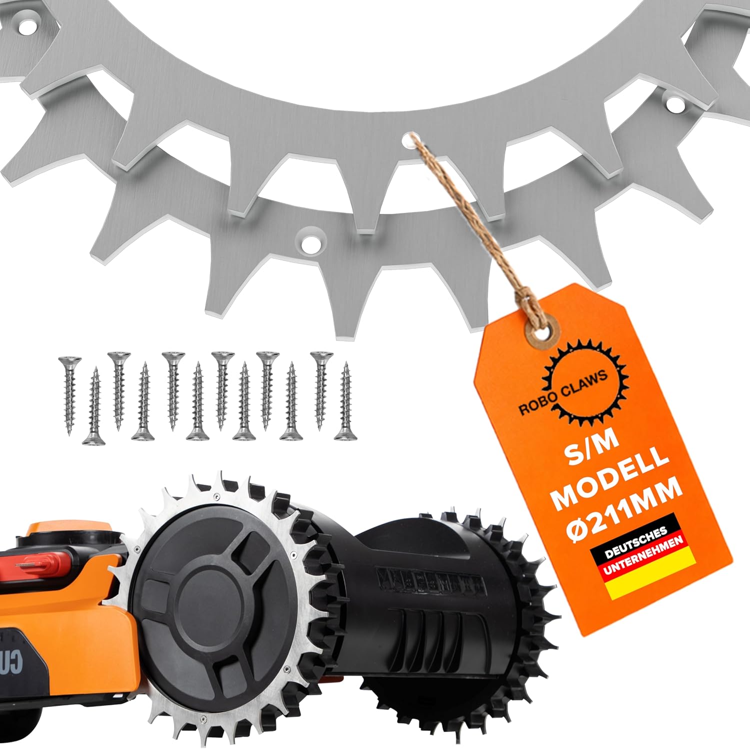 ROBO CLAWS Edelstahl Spikes für Worx Landroid S, M und Plus – 2 mm Traktionsspikes inkl. 12 Edelstahlschrauben