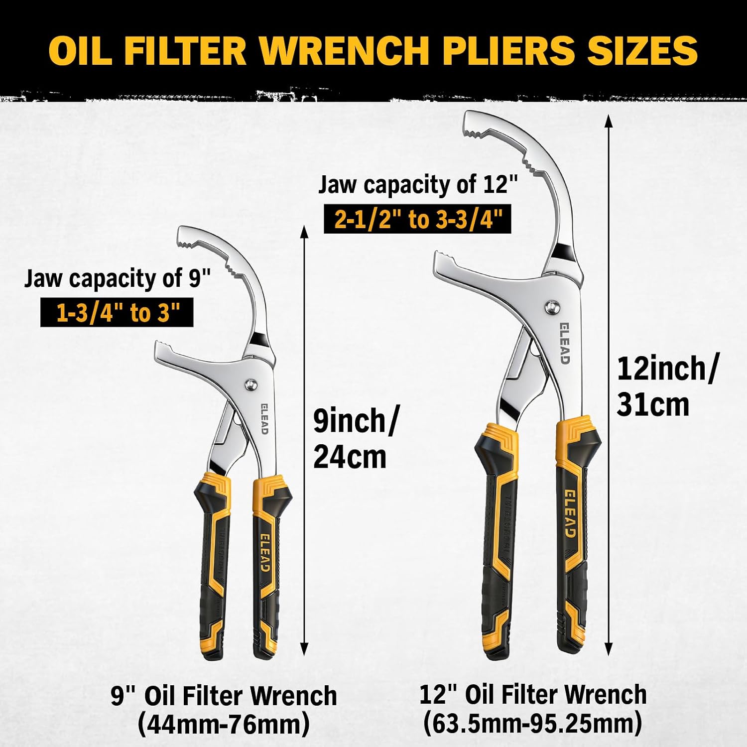 Detalle 2 de ELEAD ED70022 Adjustable Oil Filter Wrench Set, 9" & 12" Carbon Steel Pliers
