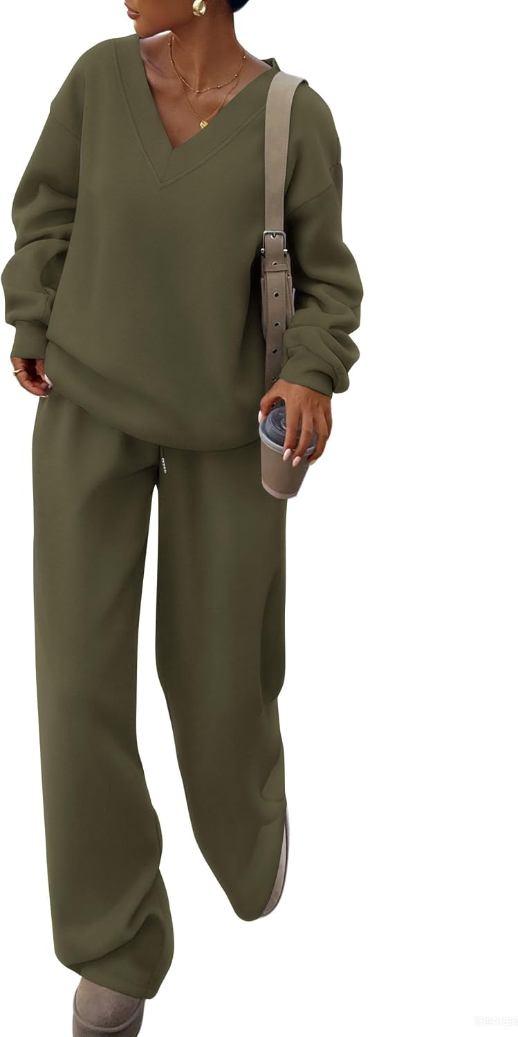 Detalle de PRETTYGARDEN Women's V-Neck Sweatsuit Set