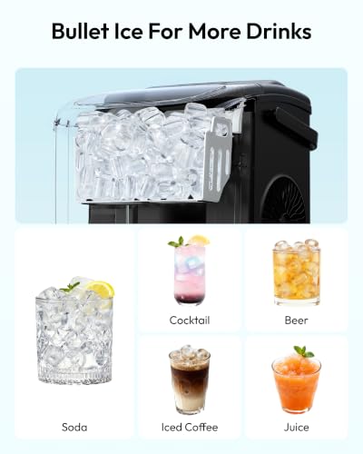 Detalle de EUHOMY Countertop Ice Maker Machine with Handle (Black) – 26lbs/24H, Bullet Ice in 6 Minutes