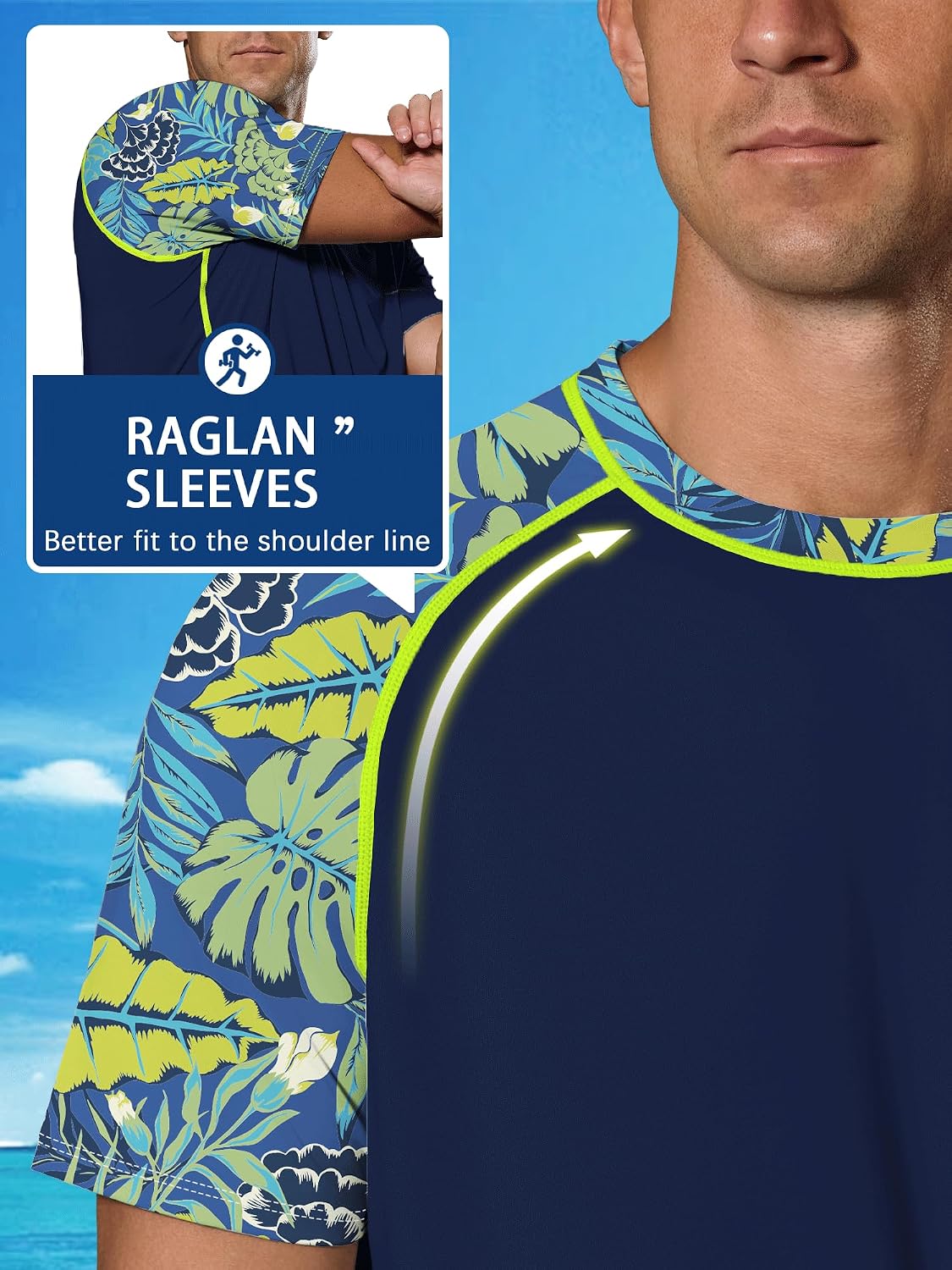 Detalle de Men's UPF 50+ Rash Guard Short Sleeve T-Shirt – Quick Dry UV Swim Top for Surfing, Swimming & Gym